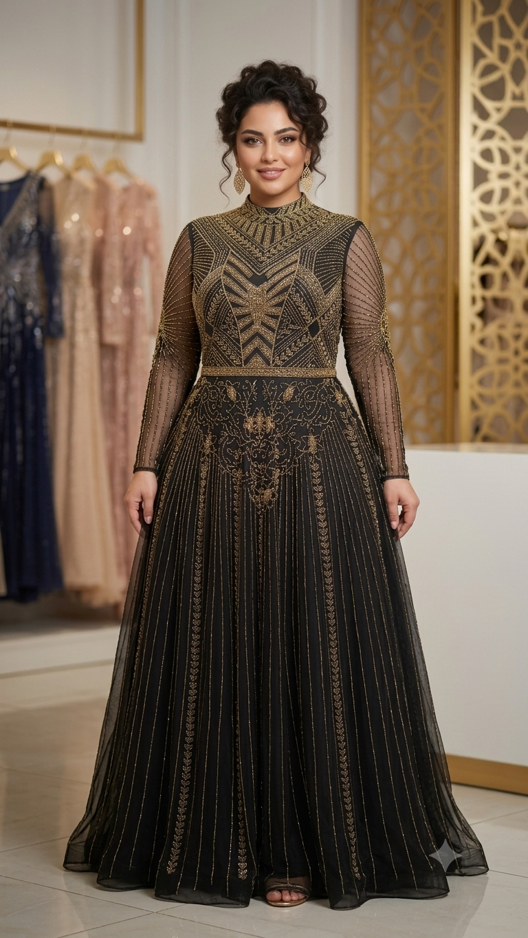 Sequined & Beaded High-Neck Prom & Gala Gown