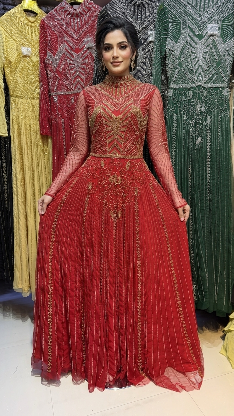 Sequined & Beaded High-Neck Prom & Gala Gown