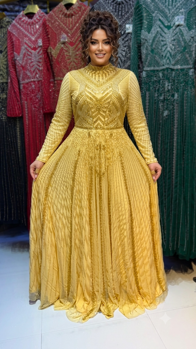 Sequined & Beaded High-Neck Prom & Gala Gown