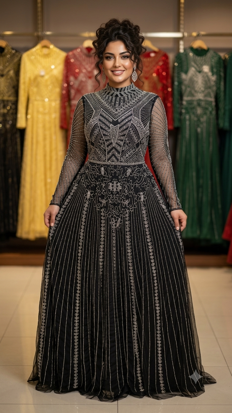Sequined & Beaded High-Neck Prom & Gala Gown
