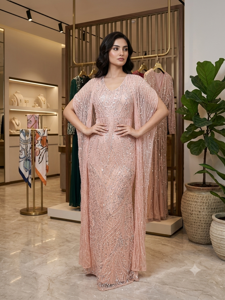 Hand-Beaded Art deco Capelet Evening Double Dress