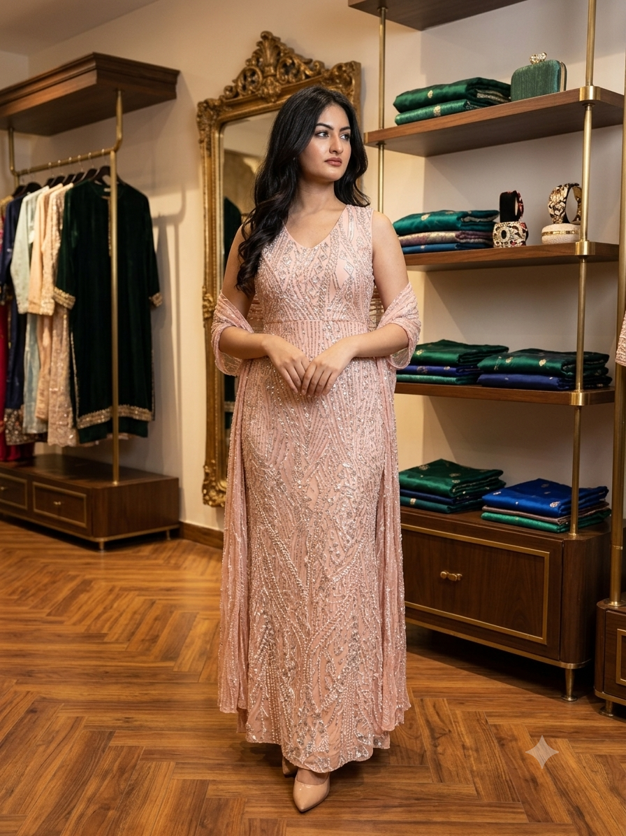 Hand-Beaded Art deco Capelet Evening Double Dress