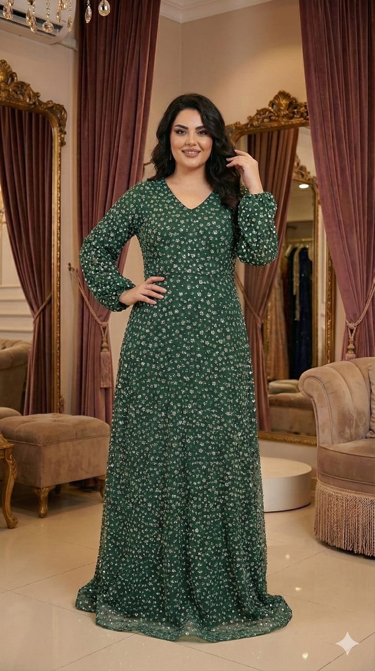 Ditsy Floral V-Neck Maxi Dress with Wide Sleeves