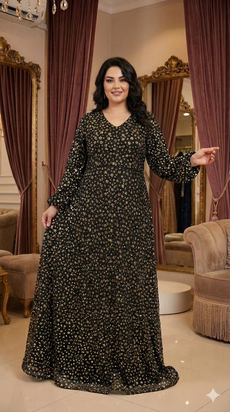 Ditsy Floral V-Neck Maxi Dress with Wide Sleeves