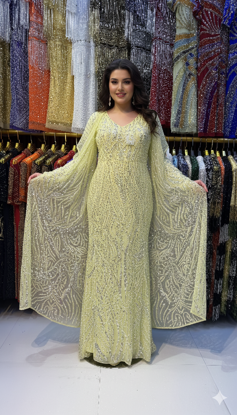 Hand-Beaded Art deco Capelet Evening Double Dress