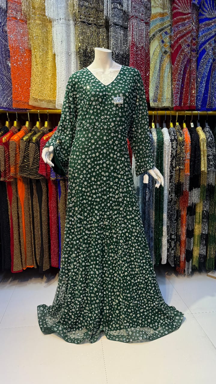 Ditsy Floral V-Neck Maxi Dress with Wide Sleeves