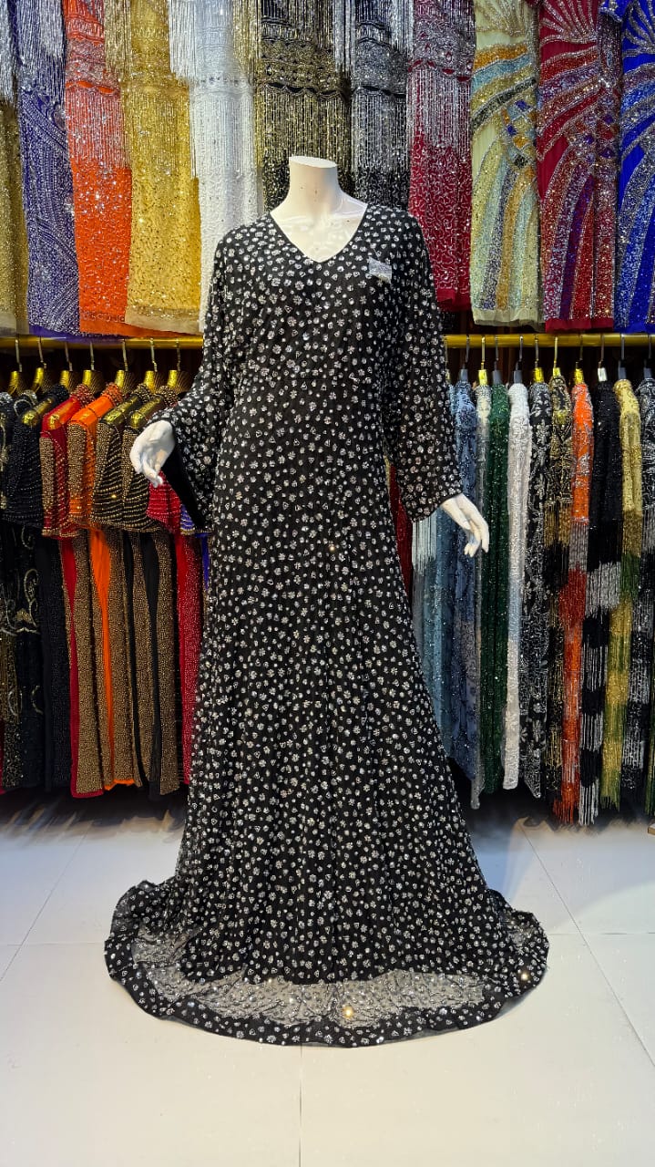 Ditsy Floral V-Neck Maxi Dress with Wide Sleeves